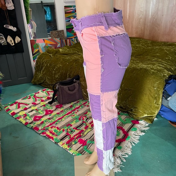 Tri color patchwork high rise jeans NWOT - Picture 6 of 8